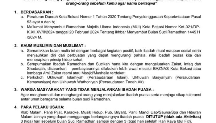 Mengisi Amaliah Ramdhan 1445 H, Pj Wali Kota Bekasi, Kapolres Metro Bekasi Kota dan Dandim 0507 Terbitkan Maklumat