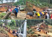 Penanganan Bencana Longsor di Kampung Tugu Di Dua Desa,  Warga Sindang Jaya dan Cilanggari  Membenahi Jalan Dengan Alat Seadanya