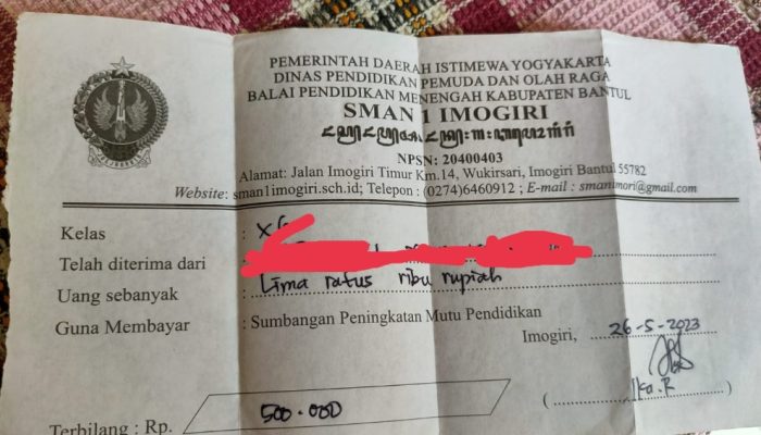 Berkedok Komite, Pungutan Jutaan Rupiah di SMAN 1 Imogiri Dikeluhkan Orang Tua Siswa
